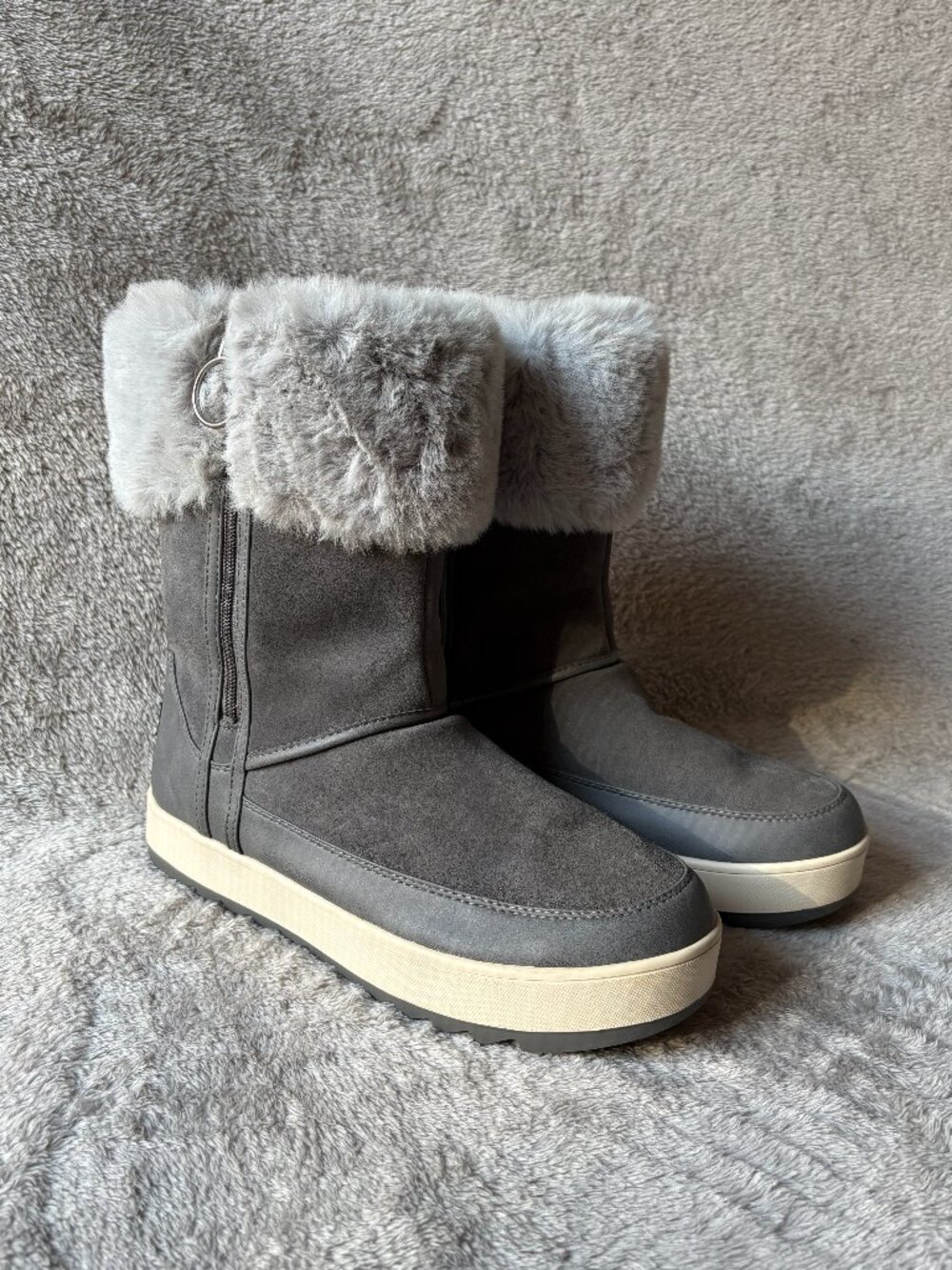 Koolaburra by UGG Tynlee Tall Gray Suede Fur Boots Women’s Size 10